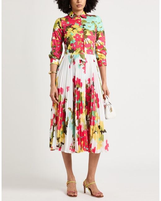 Sara Roka White Midi Dress Polyester, Cotton, Elastane
