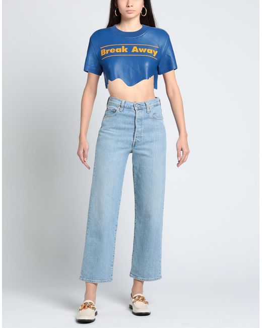 Ssheena Blue Azure Top Leather