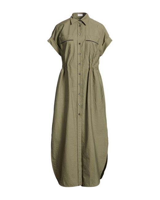 Brunello Cucinelli Green Military Maxi Dress Cotton