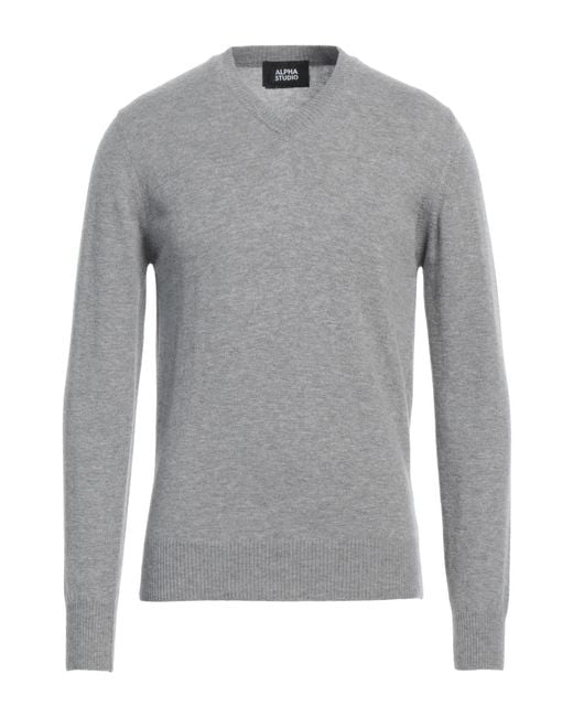 Alpha Studio Gray Light Sweater Geelong Wool for men