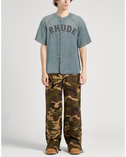 Rhude Blue Denim Shirt Cotton for men