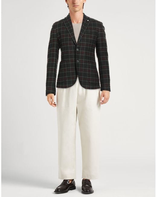L.b.m. 1911 Black Dark Blazer Cotton, Wool, Polyamide for men