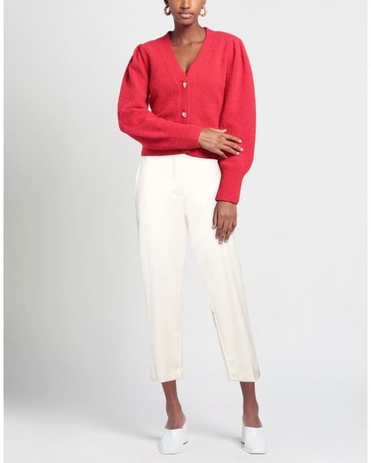 SOLOTRE White Ivory Pants Polyester, Wool, Elastane
