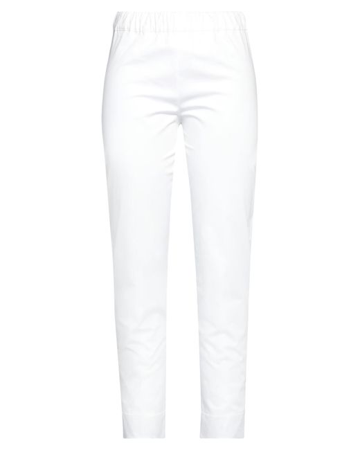 D.exterior White Pants Cotton, Elastane