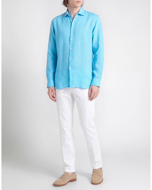 120% Lino Blue Shirt for men