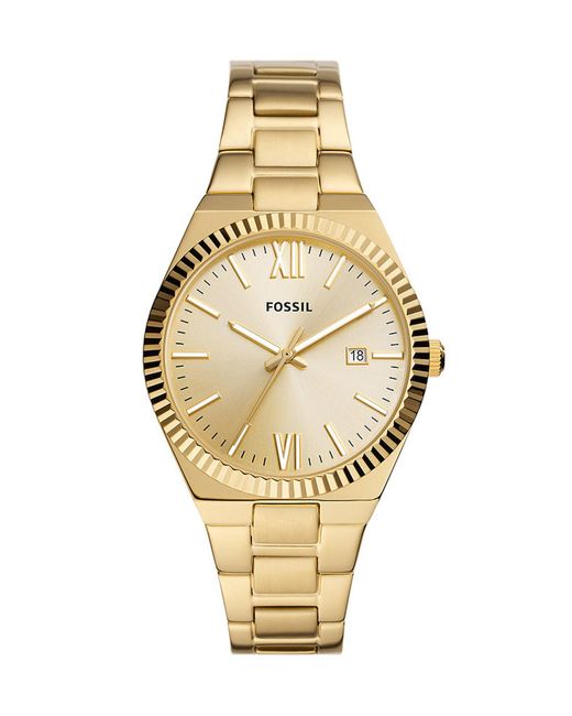 Montre pour femme Scarlette quartz/3 aiguilles mouvement date boîtier 38mm avec bracelet en acier inoxydable ES5299 Fossil en coloris Metallic