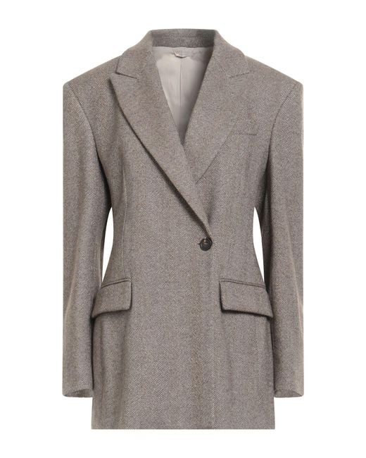 Brunello Cucinelli Gray Khaki Blazer Virgin Wool, Wool, Polyamide, Elastane
