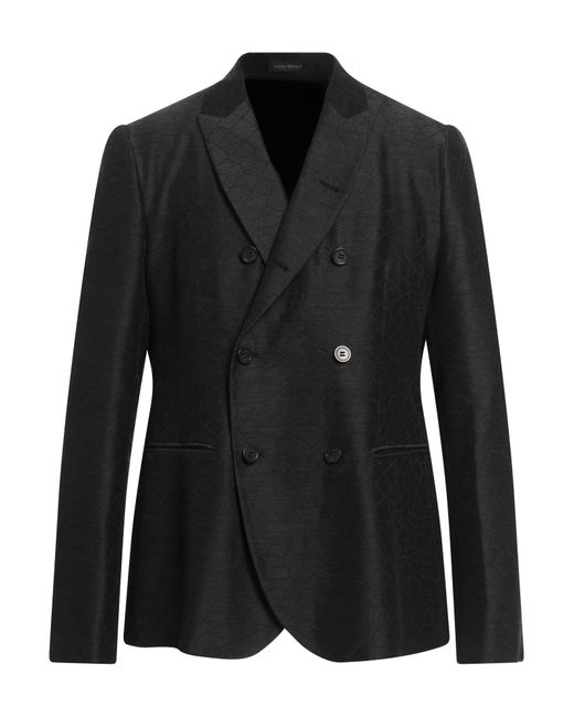 Emporio Armani Black Charcoal Blazer Virgin Wool, Mulberry Silk for men
