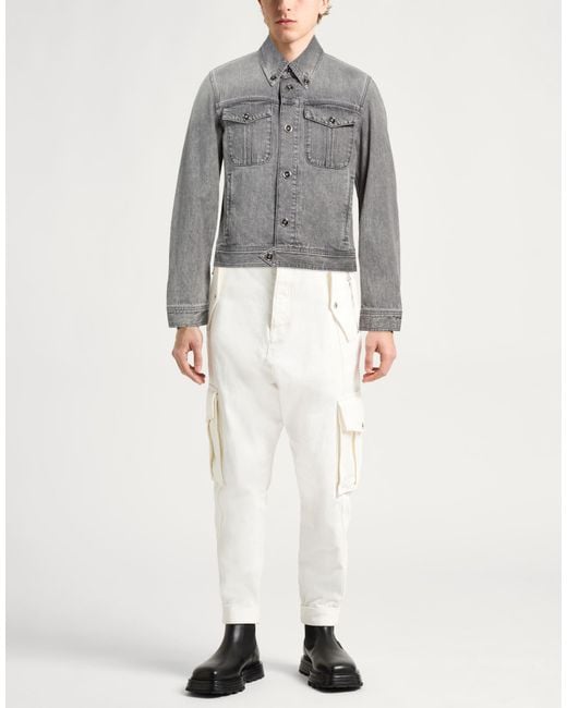 Versace Gray Denim Outerwear Cotton, Calfskin for men