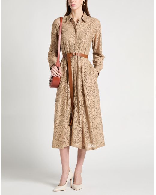 Max Mara Natural Camel Midi Dress Cotton, Polyamide, Acetate, Silk