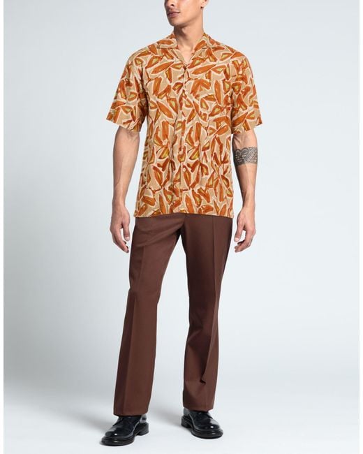 Universal Works Orange Rust Shirt Linen, Cotton for men