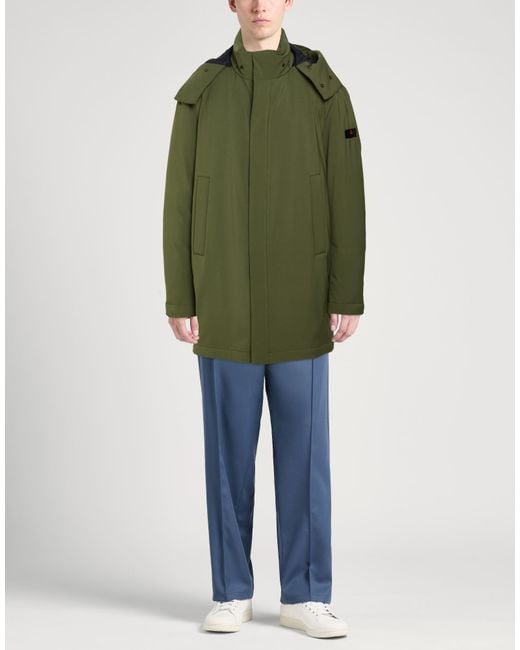 Peuterey Green Military Coat Polyester, Elastane for men