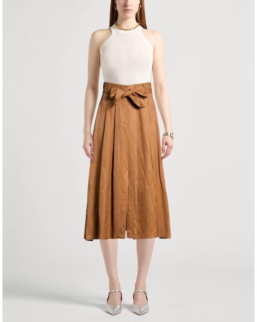 Kaos Brown Midi Skirt Viscose, Linen