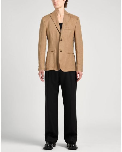 Daniele Alessandrini Natural Camel Blazer Linen, Polyester, Viscose for men