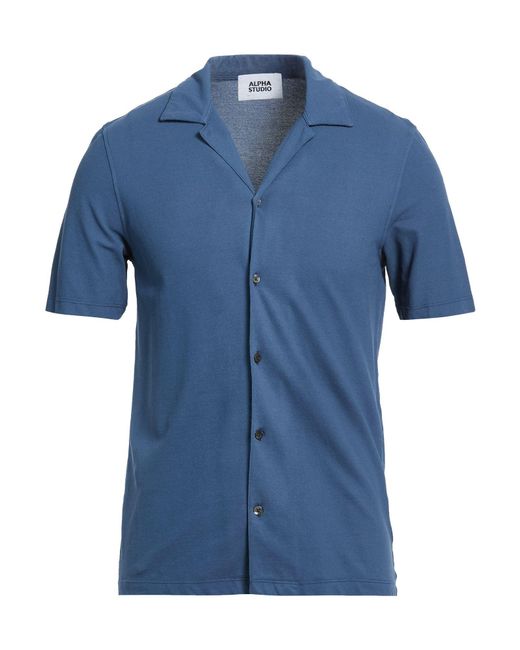 Alpha Studio Blue Shirt Cotton, Elastane for men