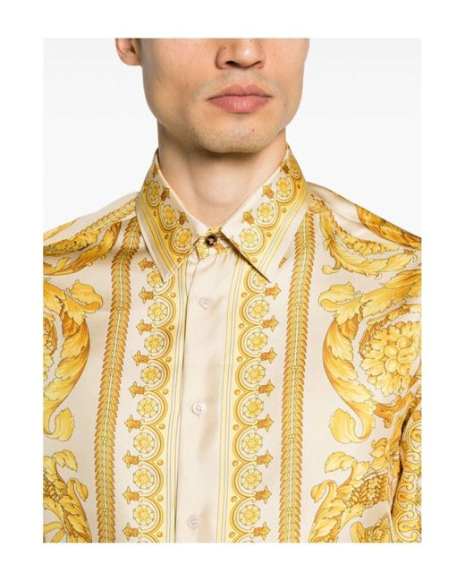 Versace Hemd aus Seide mit Barocco-Print in Yellow für Herren