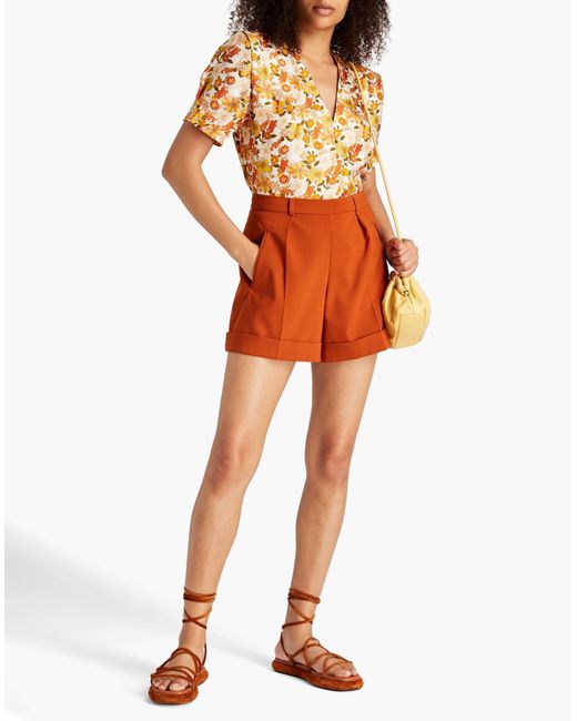 Sandro Yellow Floral-Print Silk V-Neck Top