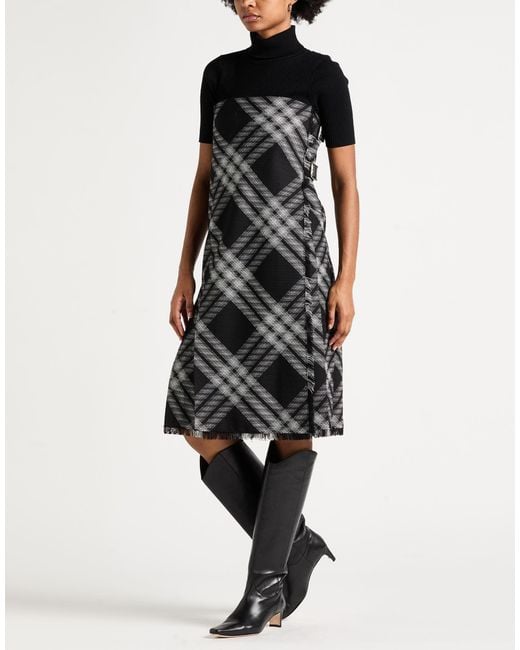 Burberry Black Midi Dress Wool, Calfskin