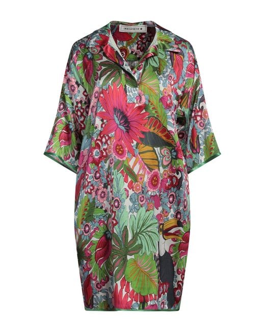 Shirtaporter Green Mini Dress Silk, Elastane