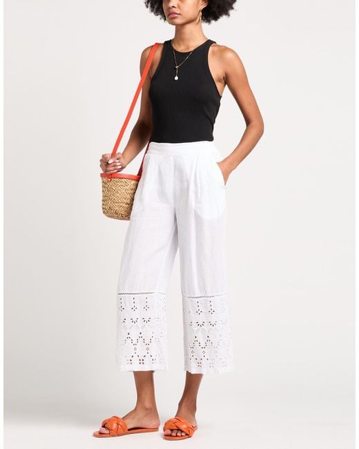 120% Lino White Pants Linen