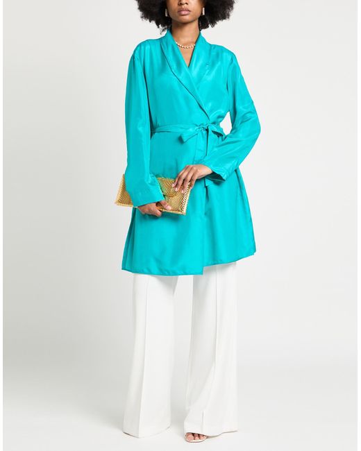 Pierantonio Gaspari Blue Overcoat & Trench Coat Silk