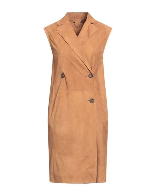 Desa Nineteenseventytwo Natural Camel Overcoat & Trench Coat Leather