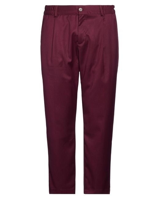 WOC WRITING ON COVER Purple Burgundy Pants Polyester, Viscose, Elastane for men