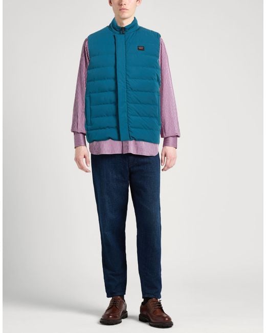 Paul & Shark Blue Vest Virgin Wool, Nylon for men