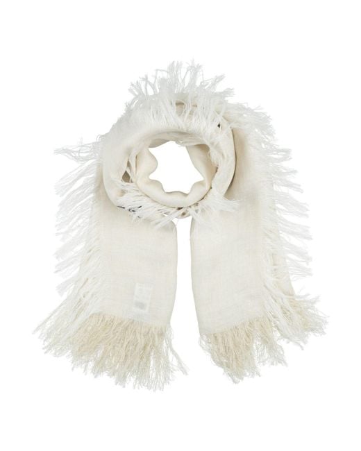 Peserico White Scarf Linen, Viscose, Metallic Polyester