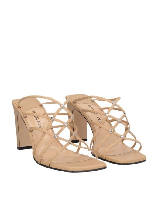 Sergio Rossi Natural Leather Square-Toe Geometric Heel Sandals