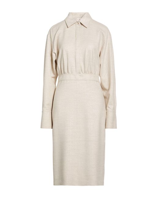 Genny Natural Midi Dress Virgin Wool, Viscose, Elastane, Polyamide, Metallic Polyester