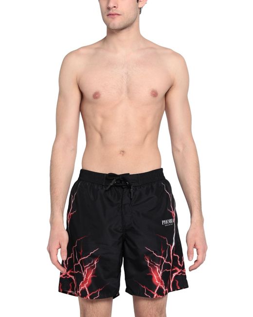 PHOBIA ARCHIVE Black Swim Shorts With Lightning Swim Trunks Polyester for men