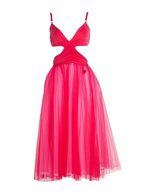 Elisabetta Franchi Pink Fuchsia Midi Dress Cupro, Elastane, Polyamide