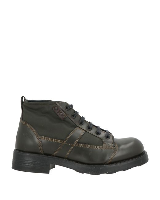O.x.s. Black Military Ankle Boots Leather, Textile Fibers for men