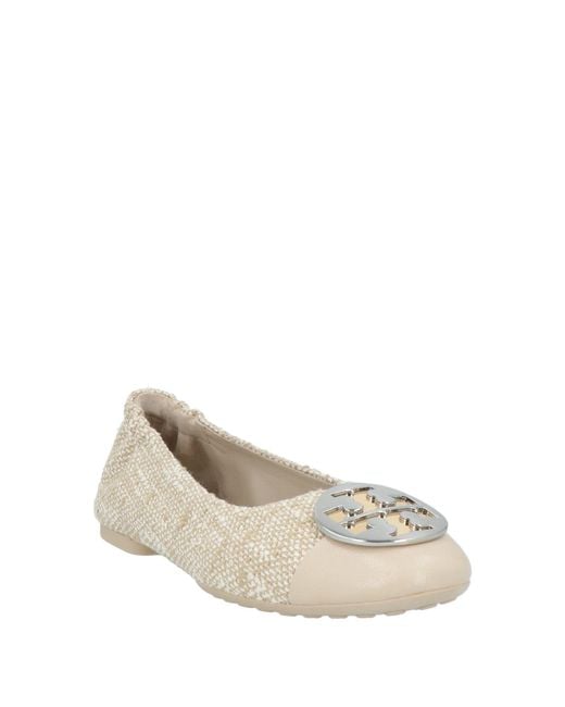 Tory Burch Natural Ballet Flats Leather, Textile Fibers
