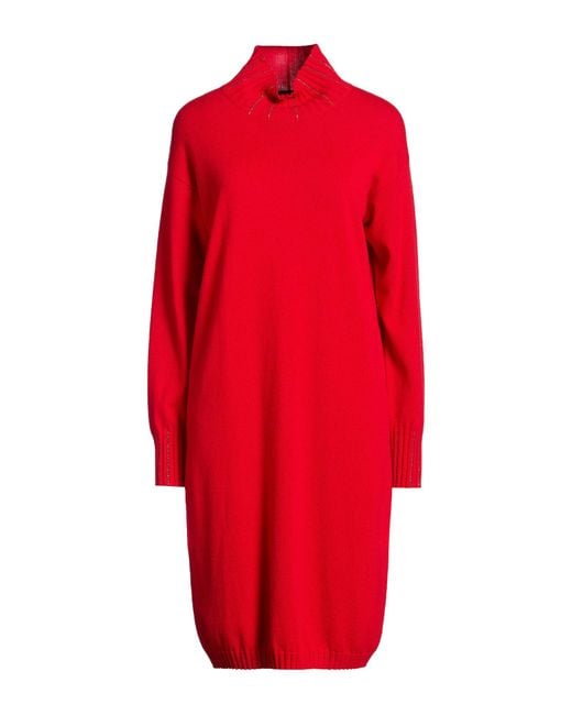 Fabiana Filippi Red Midi Dress Virgin Wool, Silk, Cashmere, Recycled Brass