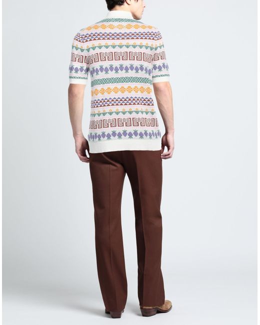 GALLIA White Ivory Sweater Linen, Cotton for men