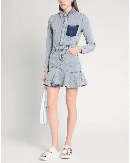 Karl Lagerfeld Blue Klj Ruffled Hem Denim Dress Mini Dress Organic Cotton, Elastane