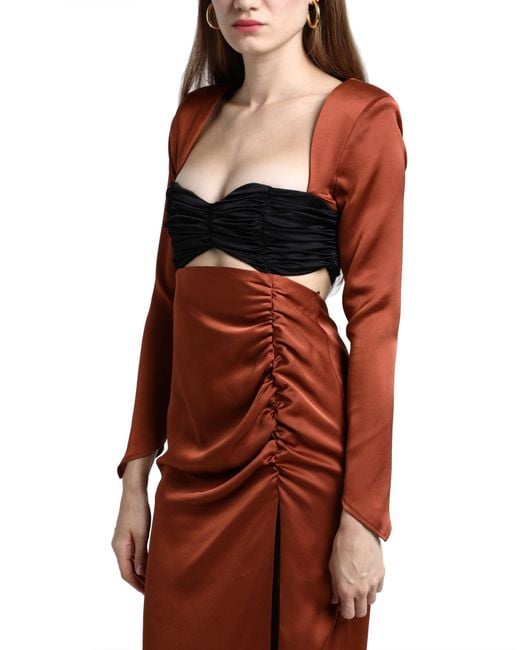 Nineminutes Red Tan Maxi Dress Polyester, Elastane