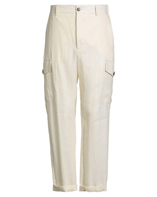 Brian Dales White Pants Linen, Polyamide for men