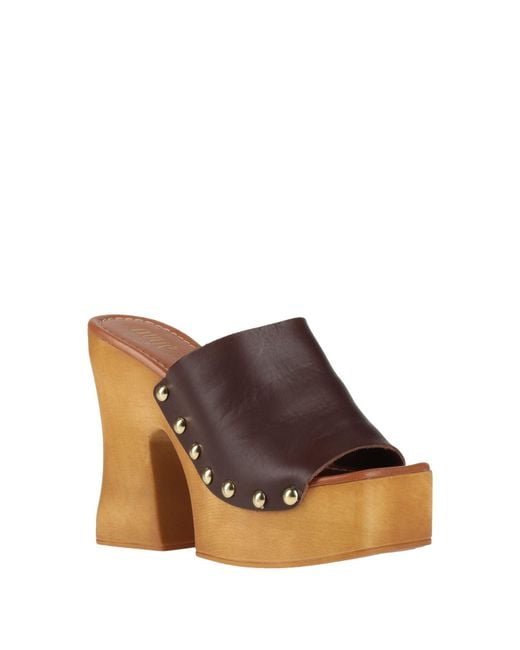 Ovyè Brown Dark Mules & Clogs Leather