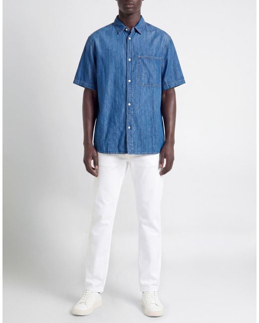 Calvin Klein Blue Denim Shirt Cotton, Linen, Lyocell for men