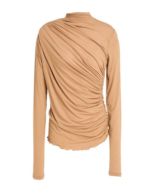 SIMONA CORSELLINI White Camel T-Shirt Viscose, Polyamide, Elastane, Cashmere