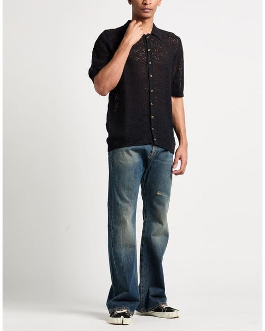 Laneus Black Cardigan Linen, Cotton for men