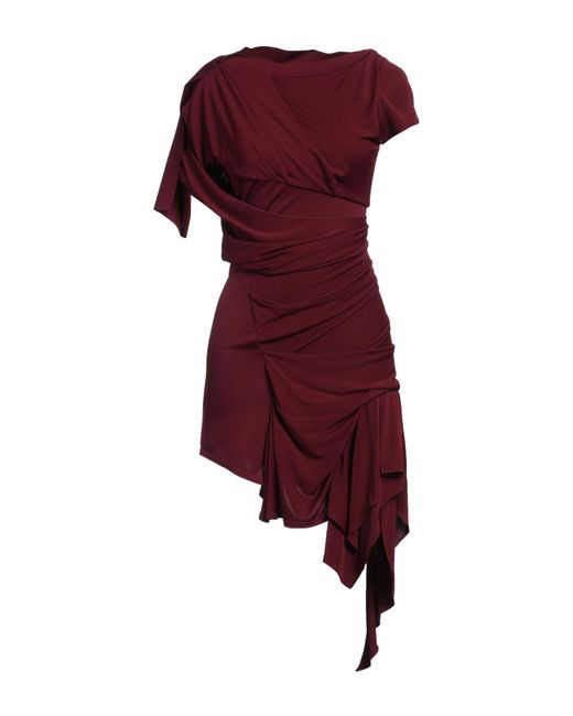 Mugler Red Burgundy Mini Dress Viscose, Polyamide