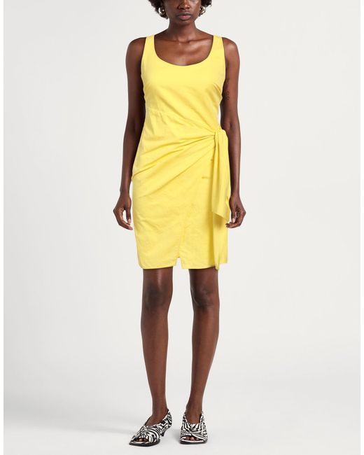 Pinko Yellow Mini Dress Cotton, Linen