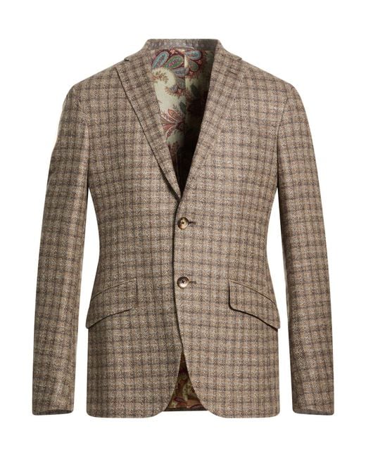 Etro Brown Taupe Blazer Wool, Linen, Cashmere for men