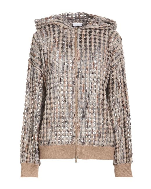 Brunello Cucinelli Brown Taupe Cardigan Synthetic Fibers, Virgin Wool, Wool, Cashmere, Cotton