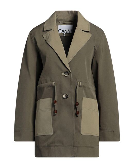 Ganni Green Overcoat & Trench Coat