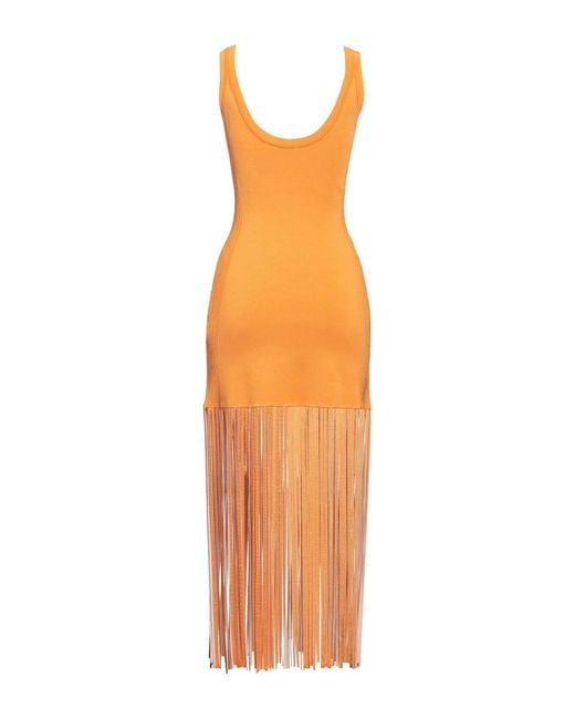 Sandro Orange Fringed Knitted Midi Dress